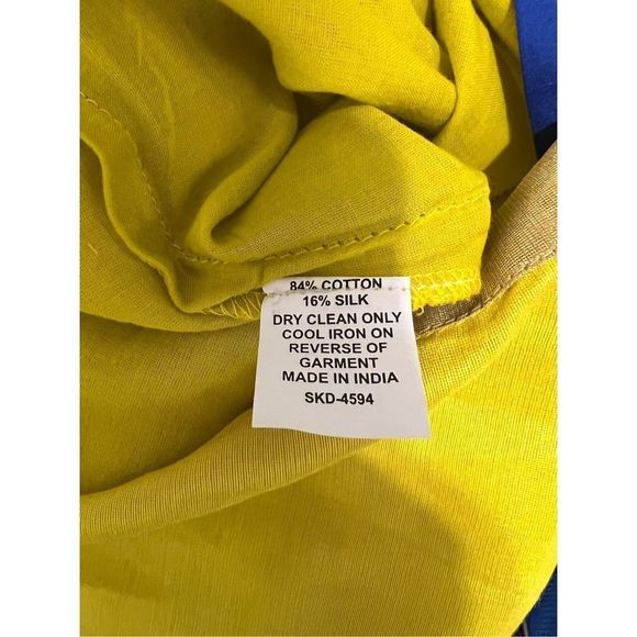 BIBA Women's Short Sleeve Round Neck Long Dress Yellow Blue Sari India Size 36 - Picture 10 of 10